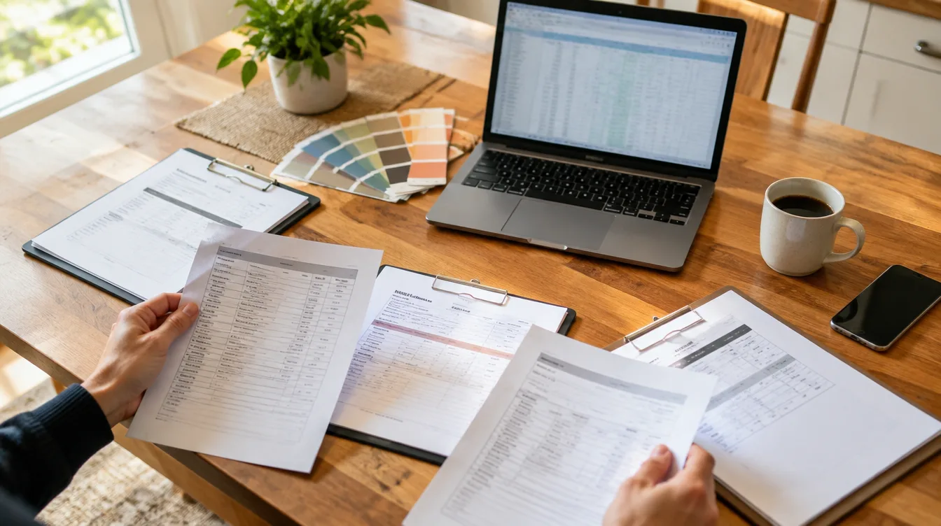 Comparing multiple painting company estimates on a table