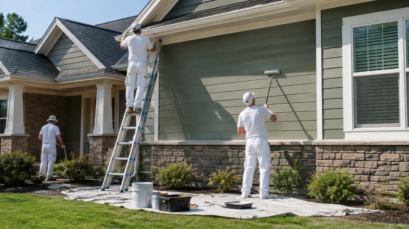 Professional house painting crew working on a Murfreesboro home exterior