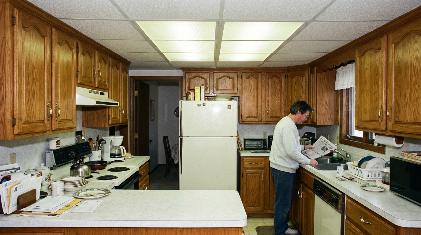 La Vergne kitchen cabinets before painting - original 1990s honey oak finish